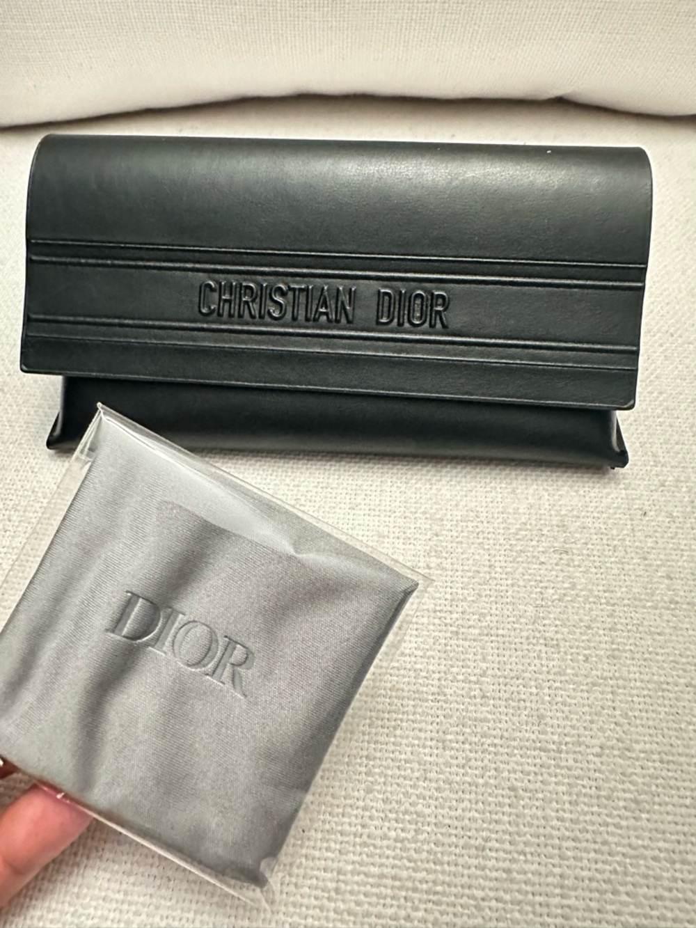 Dior Black Sunglasses Case with Gray Cleaning Cloth